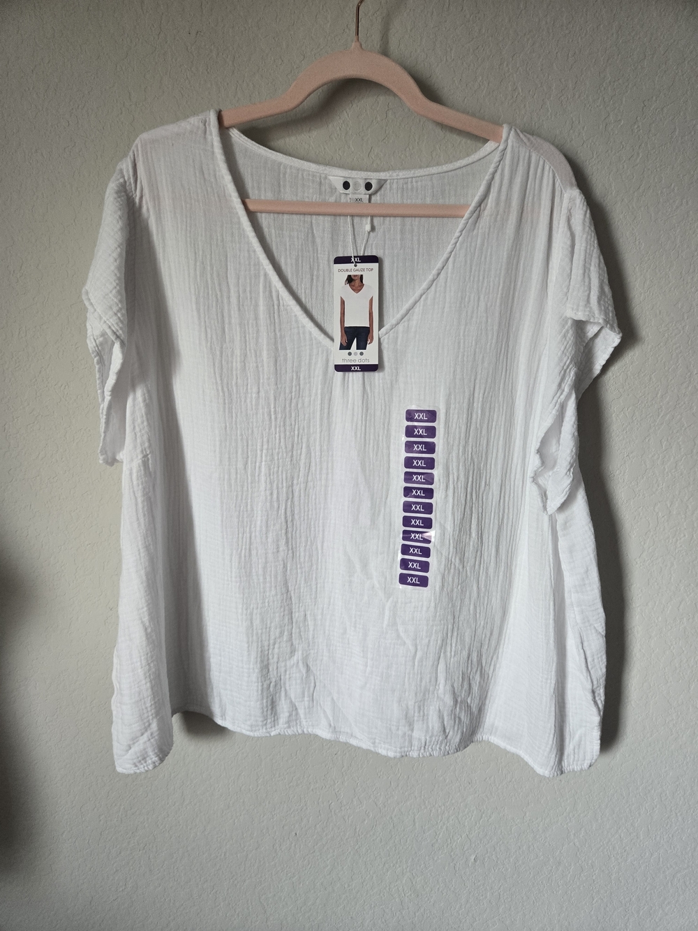 Three Dots White V-Neck Crinkle Gauze Tunic